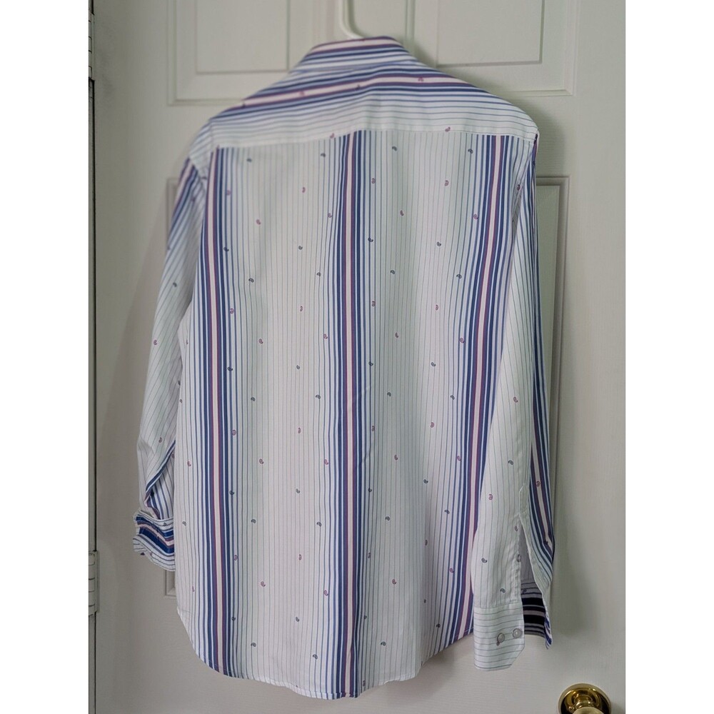 Robert Graham Button Up Shirt Mens Large White Blue Paisley Striped Flip Cuff - Picture 5 of 9